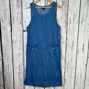 Blue J. Size Small Vintage Denim Jumper Dress Sleeveless‎ Buttons Pockets Slits